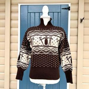 NILS Vintage Brown and Cream Turtleneck Wool blend Sweater Women’s Size Small